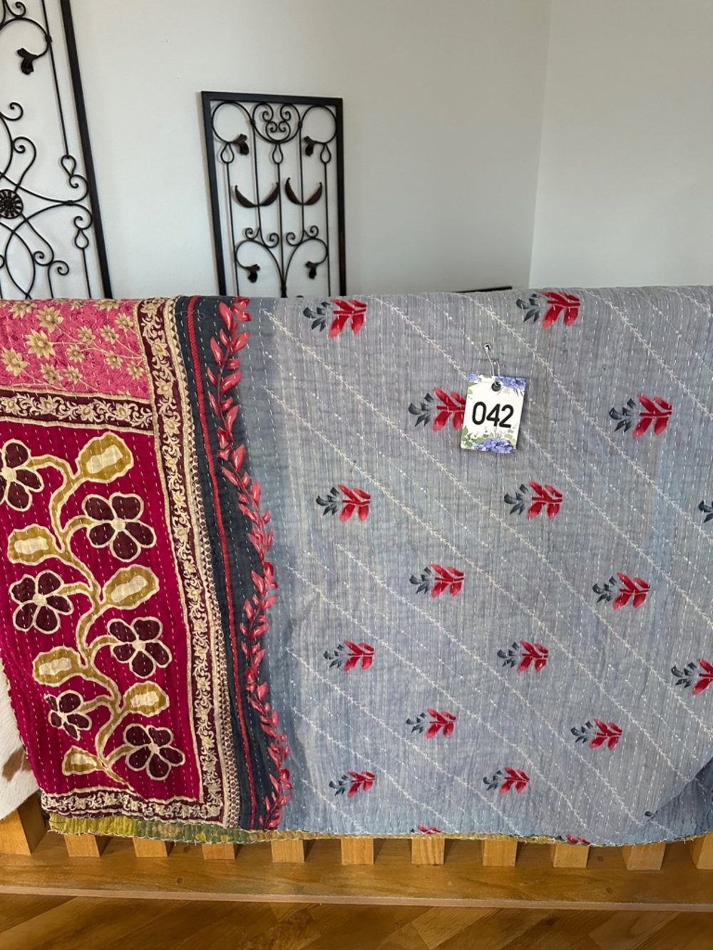 K42 Gorgeous Blue & Pink Reversible Twin Kantha
